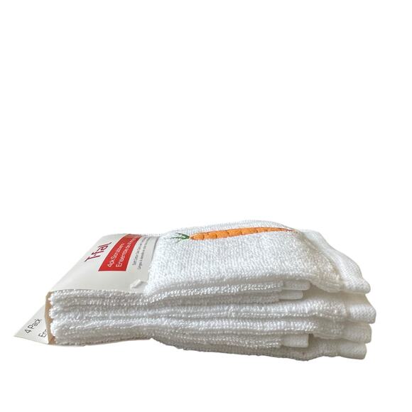 T-Fal Carrot Cotton Dish Towel Scrubbers 12x12 Set of 4 Spring Easter White NEW - Picture 6 of 7
